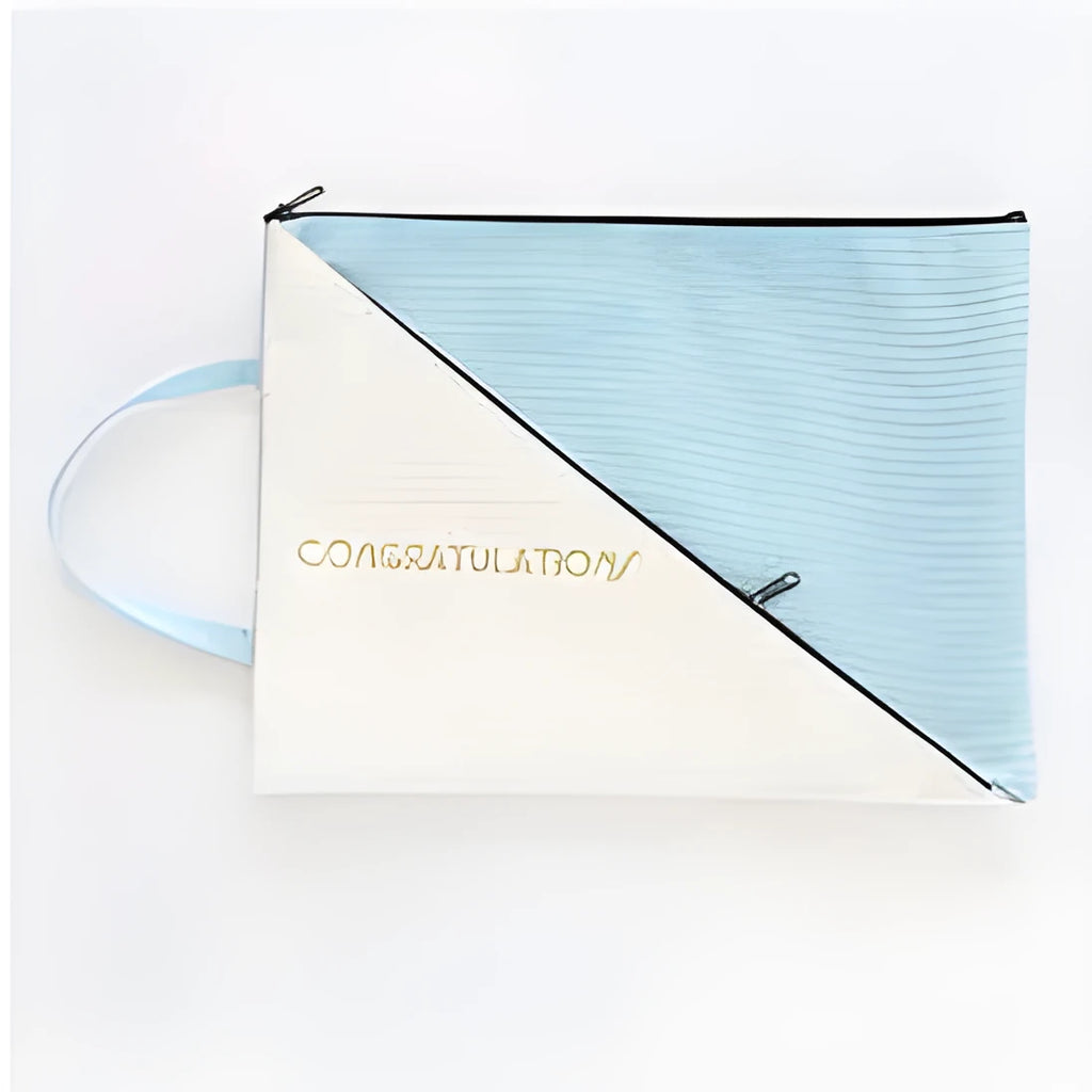 Blue Oxford cloth zipper document storage bag for student test papers.
