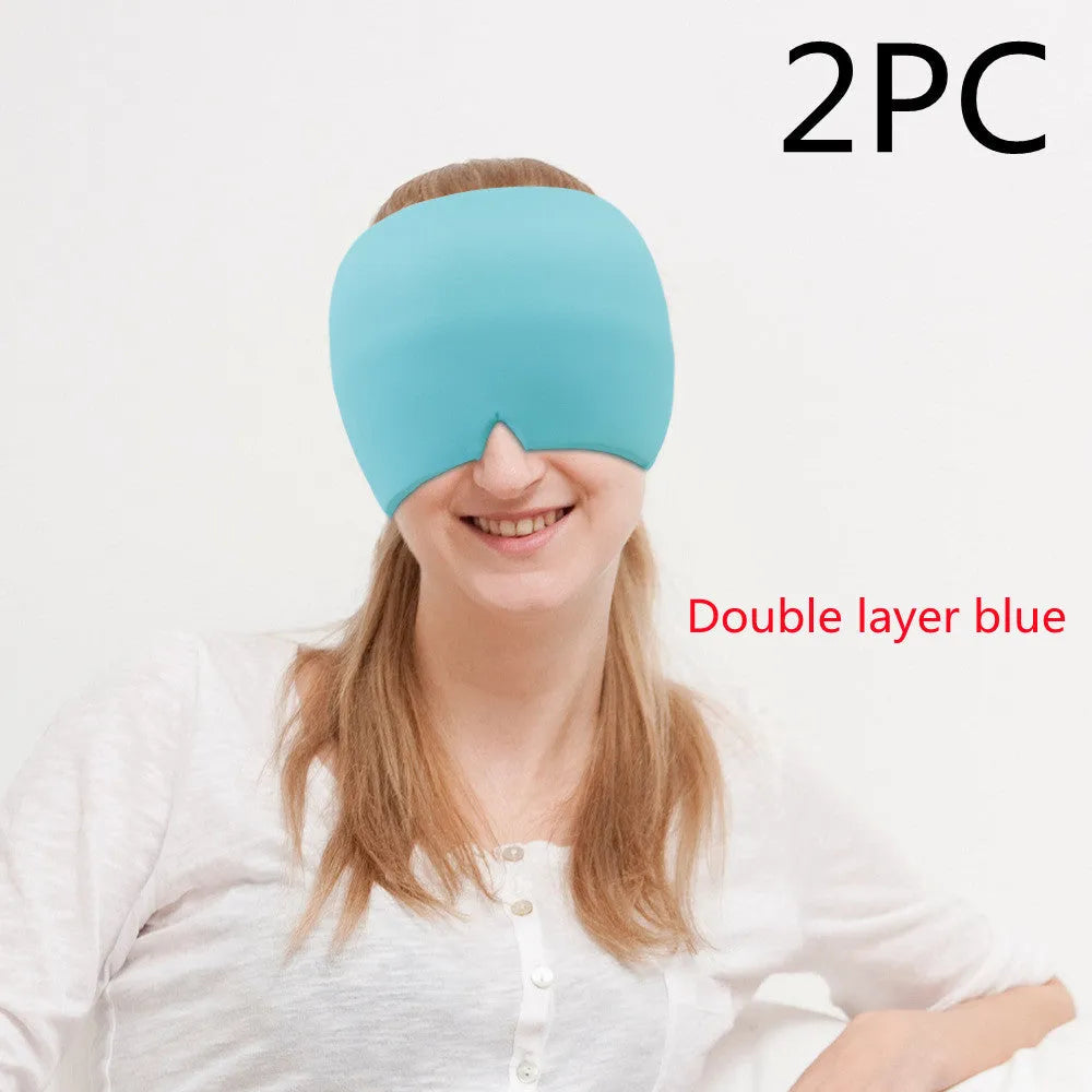 Elastic cloth gel eye mask for headache relief with adjustable headband in black colour