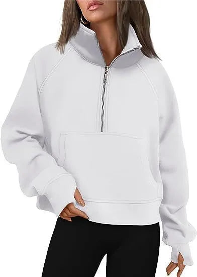 Women's loose lapel fleece-lined sweater in apricot colour with raglan sleeves
