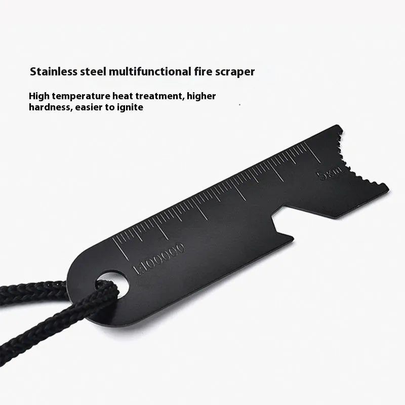 Black outdoor multifunctional flint with 13cm magnesium rod and stainless steel scraper survival tool