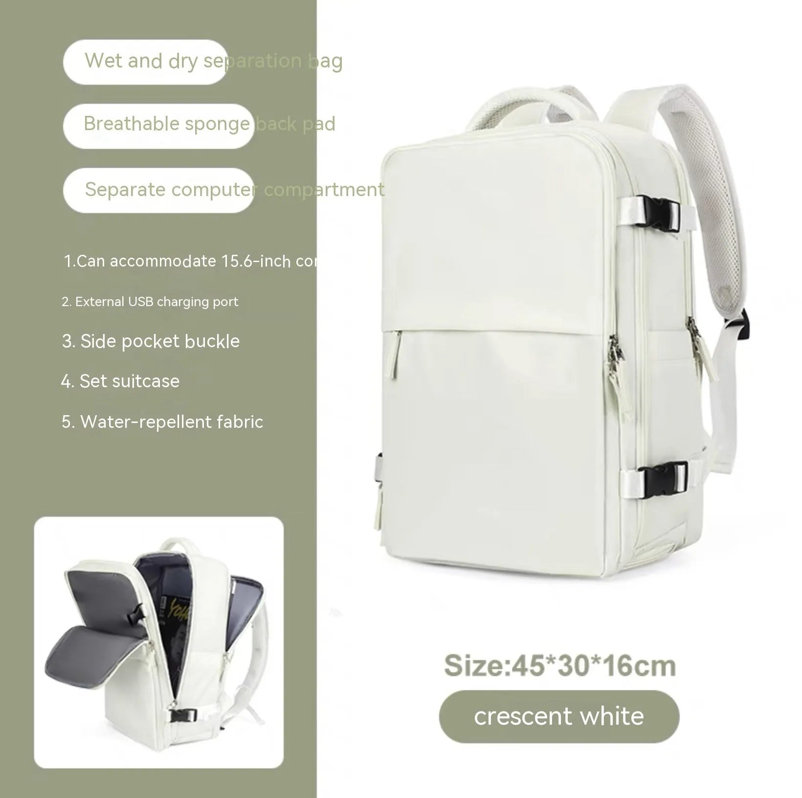 Large nylon waterproof mummy backpack in various colours on a neutral background.