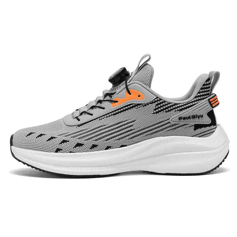 Men's white green rotating buckle running shoes with Fly-kit mesh upper and low-top design