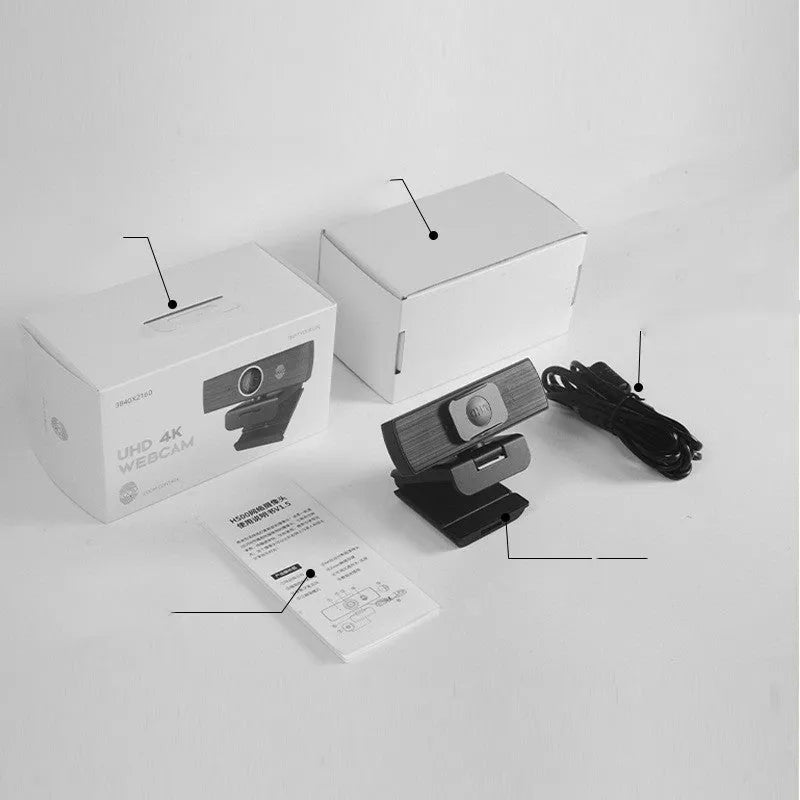 Black USB computer webcam with magnetic privacy cover, 8MP resolution, for video conferences