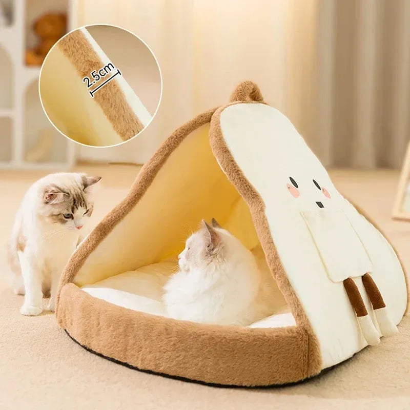 Green enclosed cat tent bed with removable blanket for winter sleeping