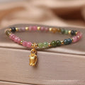 Women's natural tourmaline floral beaded anklet with delicate ankle chain
