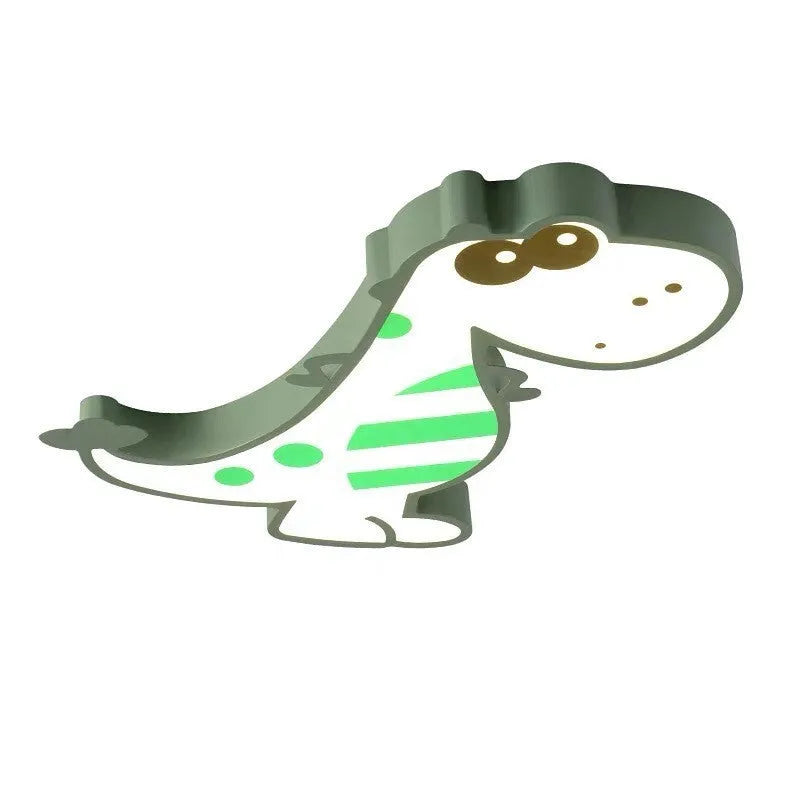 Green cartoon dinosaur ceiling light with aluminium body and PVC shade, electrodeless dimming function