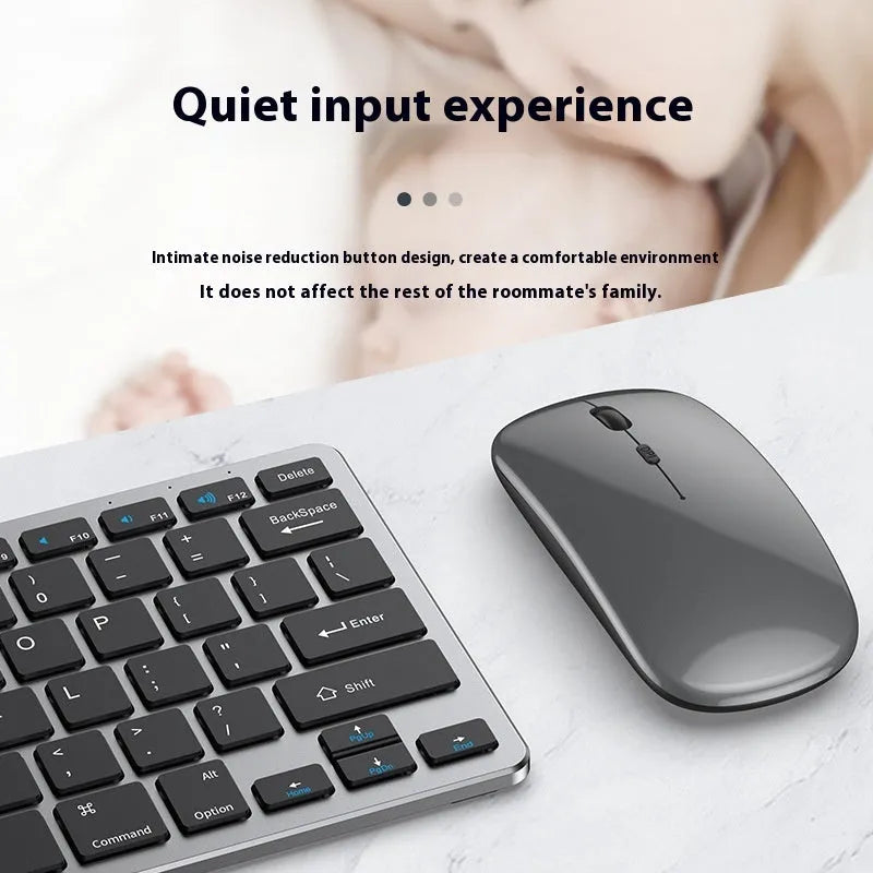 Ultra-thin wireless keyboard and mouse combo set in black, gun colour, or silver finish with rechargeable batteries