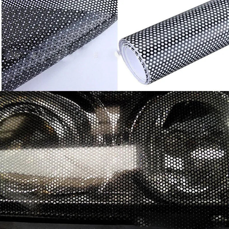 Perforated automotive colour changing film with mesh pattern measuring 30cm by 106cm