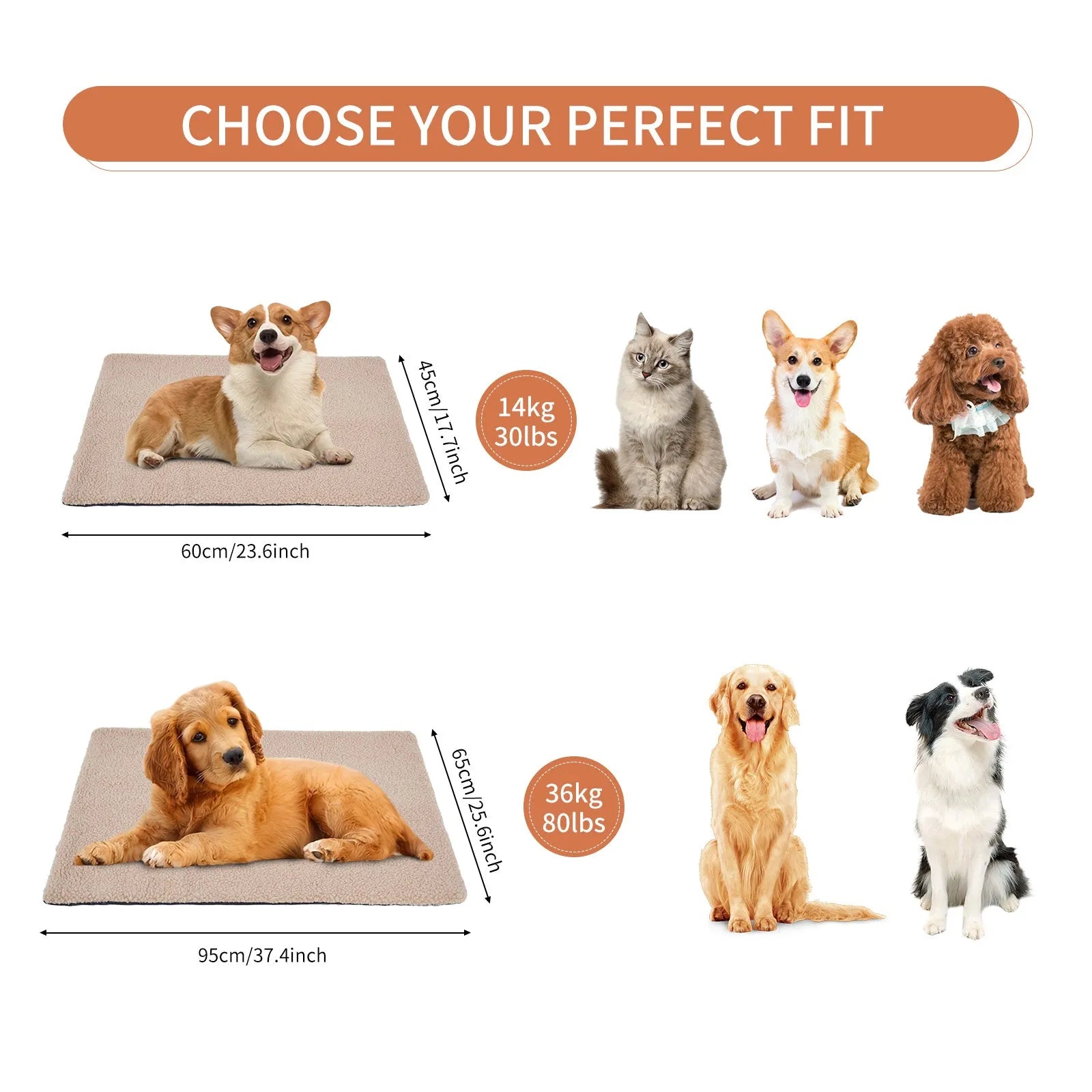 Grey self-heating plush pet pad for cats and dogs on a wooden floor.