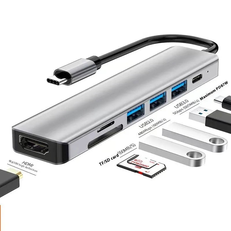 Type-C 7-in-1 expansion dock with HDMI support and 15cm cable for laptop and tablet connectivity