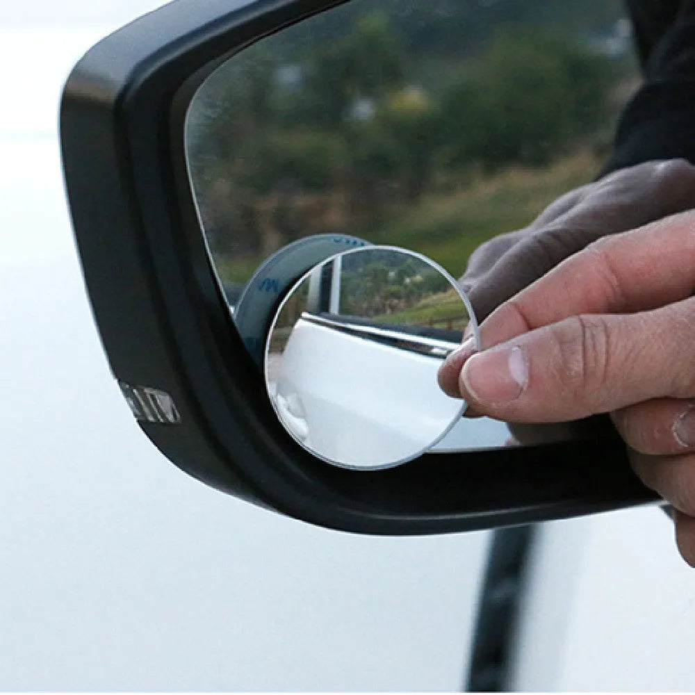 Silver 5cm diameter car blind spot mirror with 360-degree adjustable mount for side mirror attachment