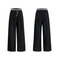 Straight-leg casual trousers with high waist and button-open line detail in black colour