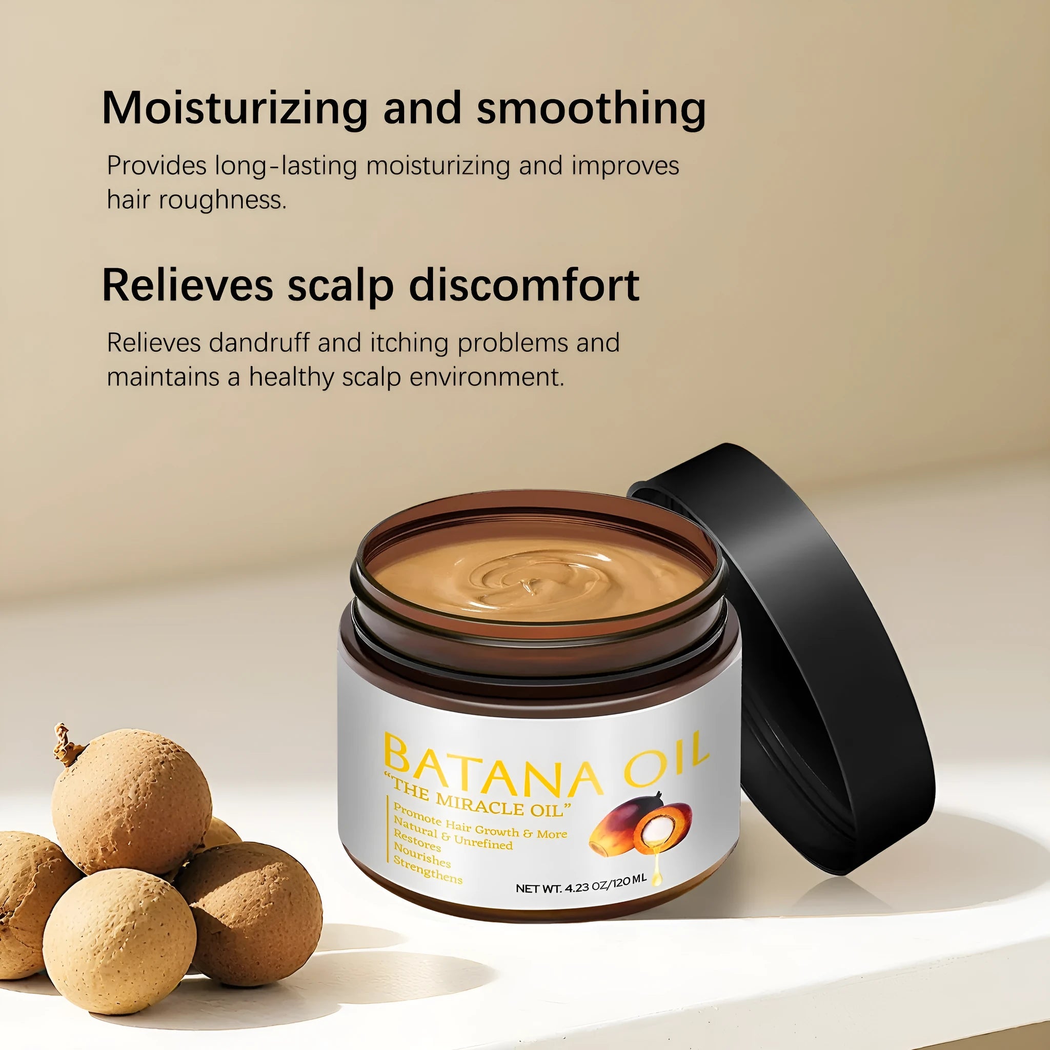 Batana Hair Mask 120ml jar with herbal fragrance for frizzy hair improvement