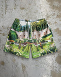 Men's quick-drying digital print beach shorts in milk silk polyester fabric, loose fit with micro elasticity