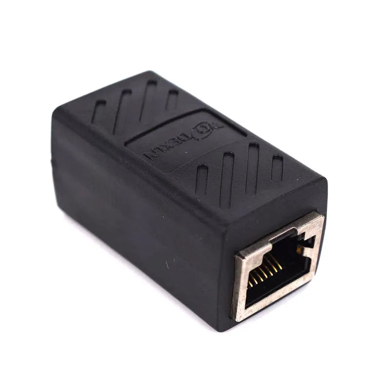 Black RJ45 network cable butt joint extender adapter with rotating joint design
