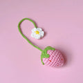 Handmade wool crochet woven strawberry pendant on 35cm cord in pink colour option