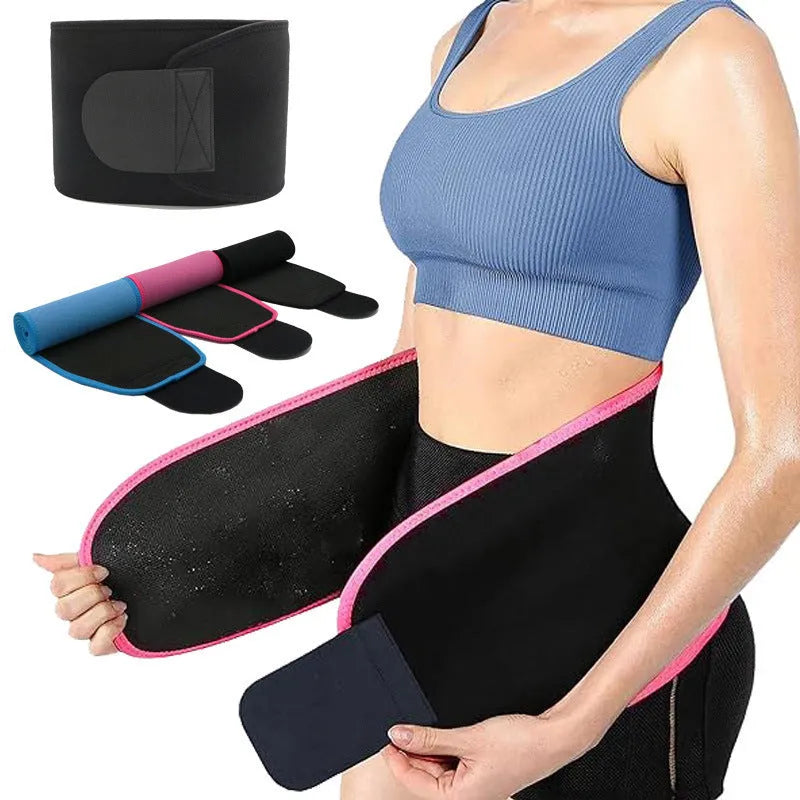 Black neoprene lumbar support waist belt for fitness and running.