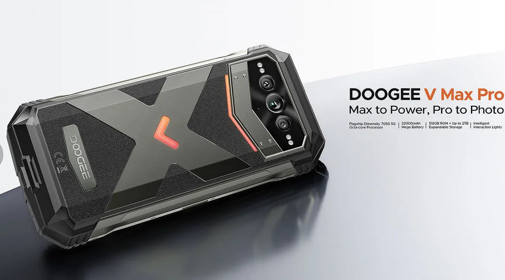 VMAX PRO Mobile Phone in black and grey colours with included charger and manual