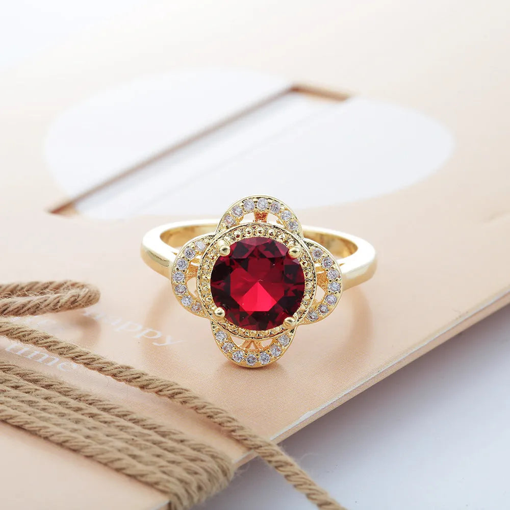 Copper fruit-shaped ring with zircon detailing and electroplated finish