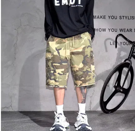 American retro workwear shorts in camouflage patterns with loose fit cropped design for summer
