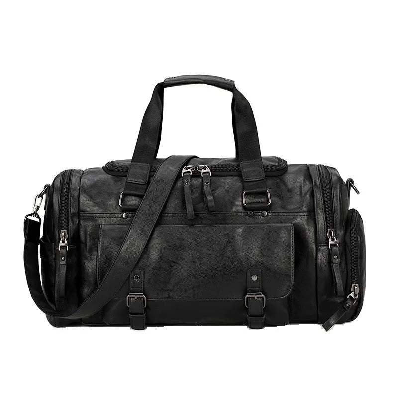 Black large capacity PU travel shoe bag with zip and removable ventilated lining.