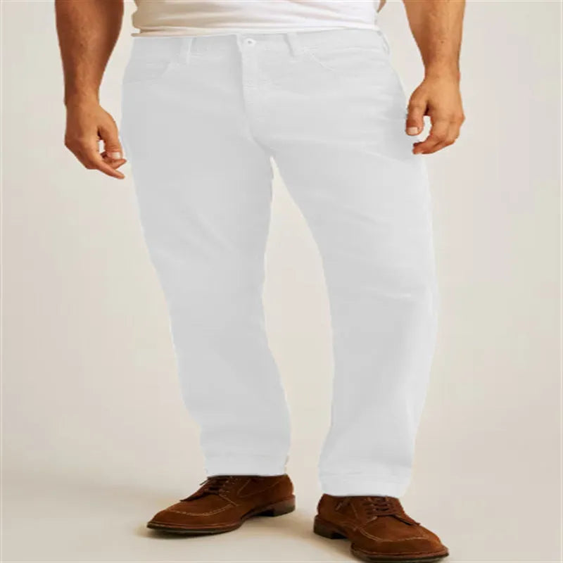 Straight leg corduroy trousers in cotton blend fabric with non-elastic waistband