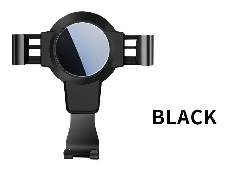 Black S4 gravity mirror car phone bracket mounted on air conditioning vent holding smartphone
