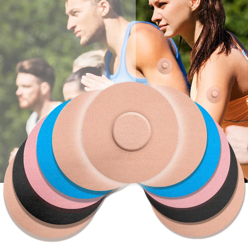 Sports anti-slip adhesive patch in black, blue, pink, and skin colour options on elastic fabric.