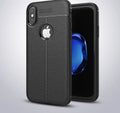 Black WeFor PU leather texture slim case fitted on a OnePlus 6 phone, showing the included screen protector.