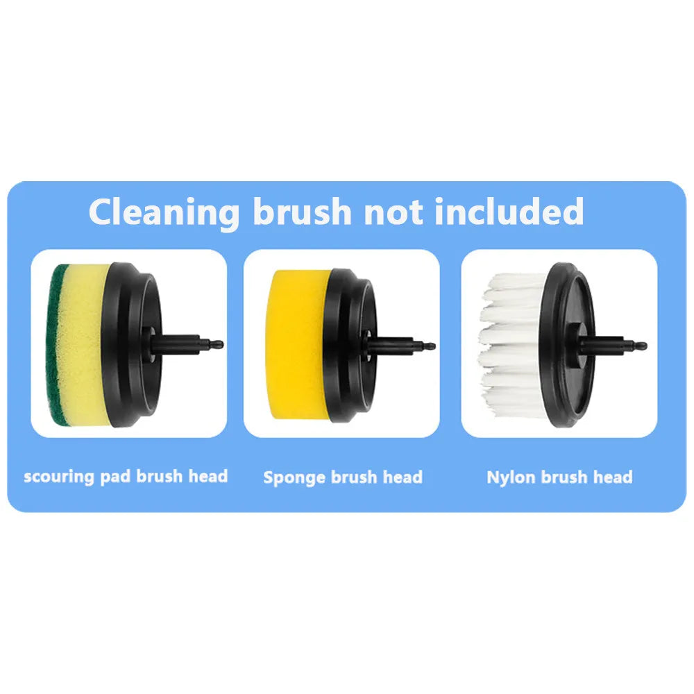 White rechargeable electric cleaning brush with multiple scrubber heads on a kitchen worktop.