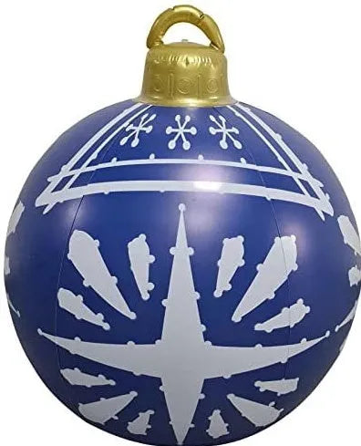 Large red and white striped inflatable PVC Christmas ball ornament with a 60cm diameter.