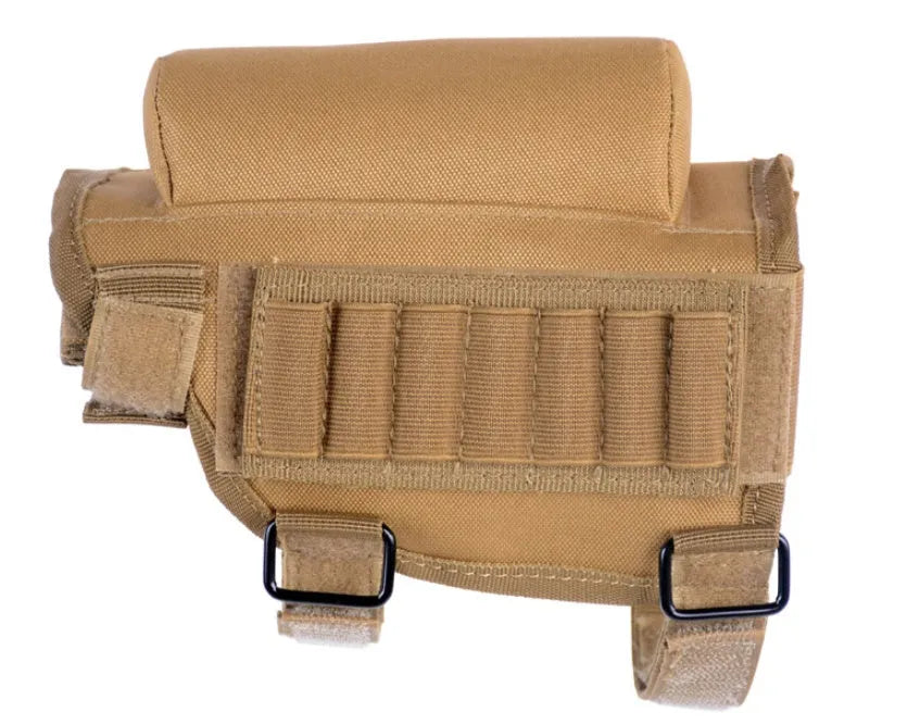 Adjustable buttstock cheek rest with non-slip padding pad and seven-round cartridge holder in army green