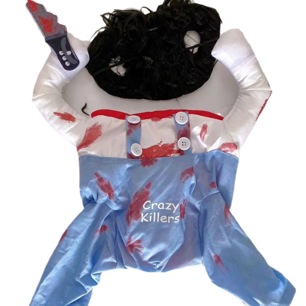 Bloody doll pet costume for Halloween with sand carving patterns on polyester fabric