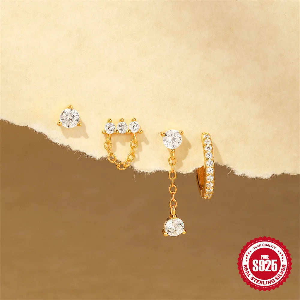 Sterling silver clover petal earrings with geometric design and gold tone electroplated finish