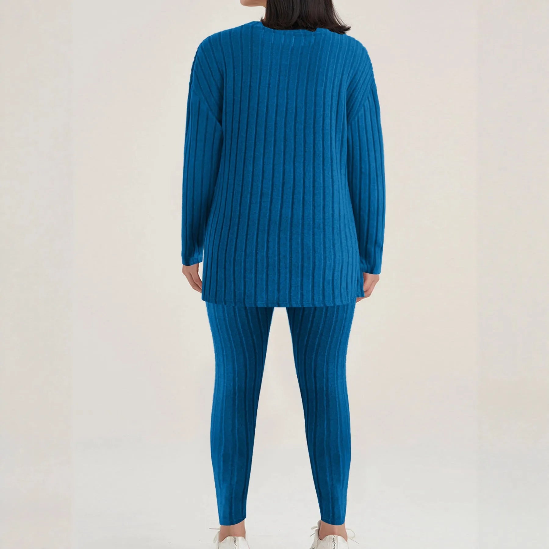 Sunken stripe pattern casual two-piece homewear set in black or blue colour with extended 1XL-5XL sizing