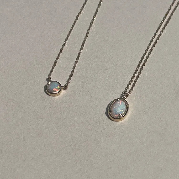 S925 silver geometric opal pendant necklace with oval design in gold or white gold colour options