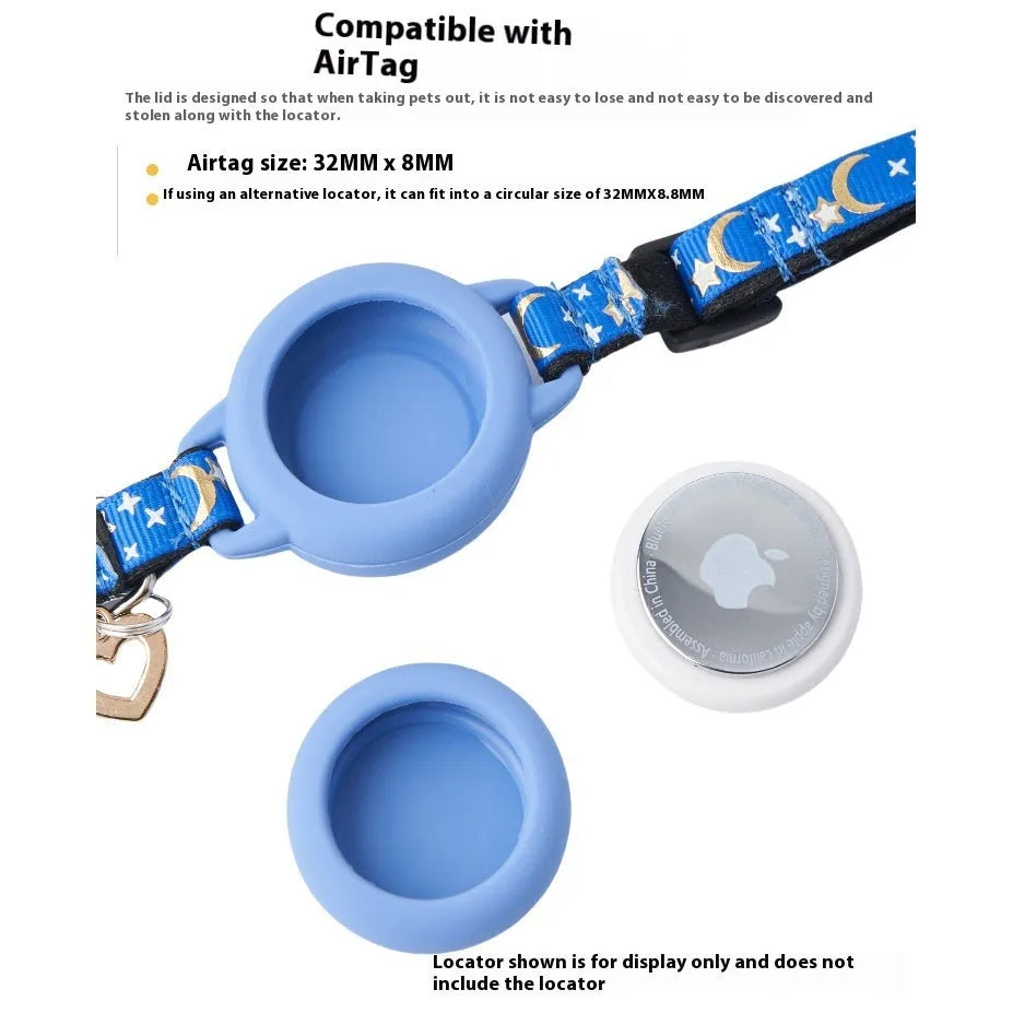 Adjustable plastic cat collar with a built-in case for an Apple AirTag, shown in pink.