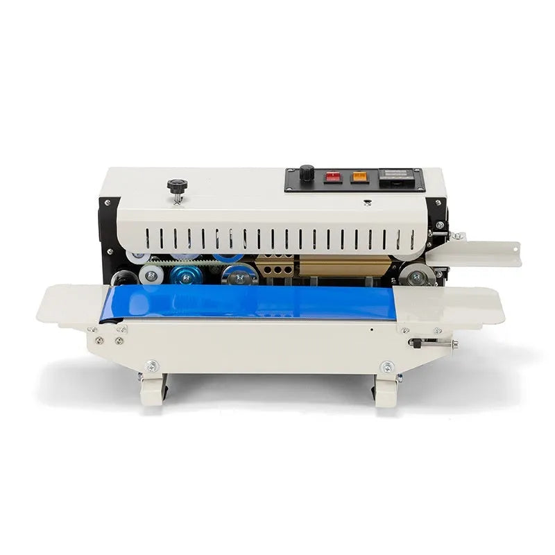 Compact steel seal manual sealing machine with adjustable date stamp for printing on bags.