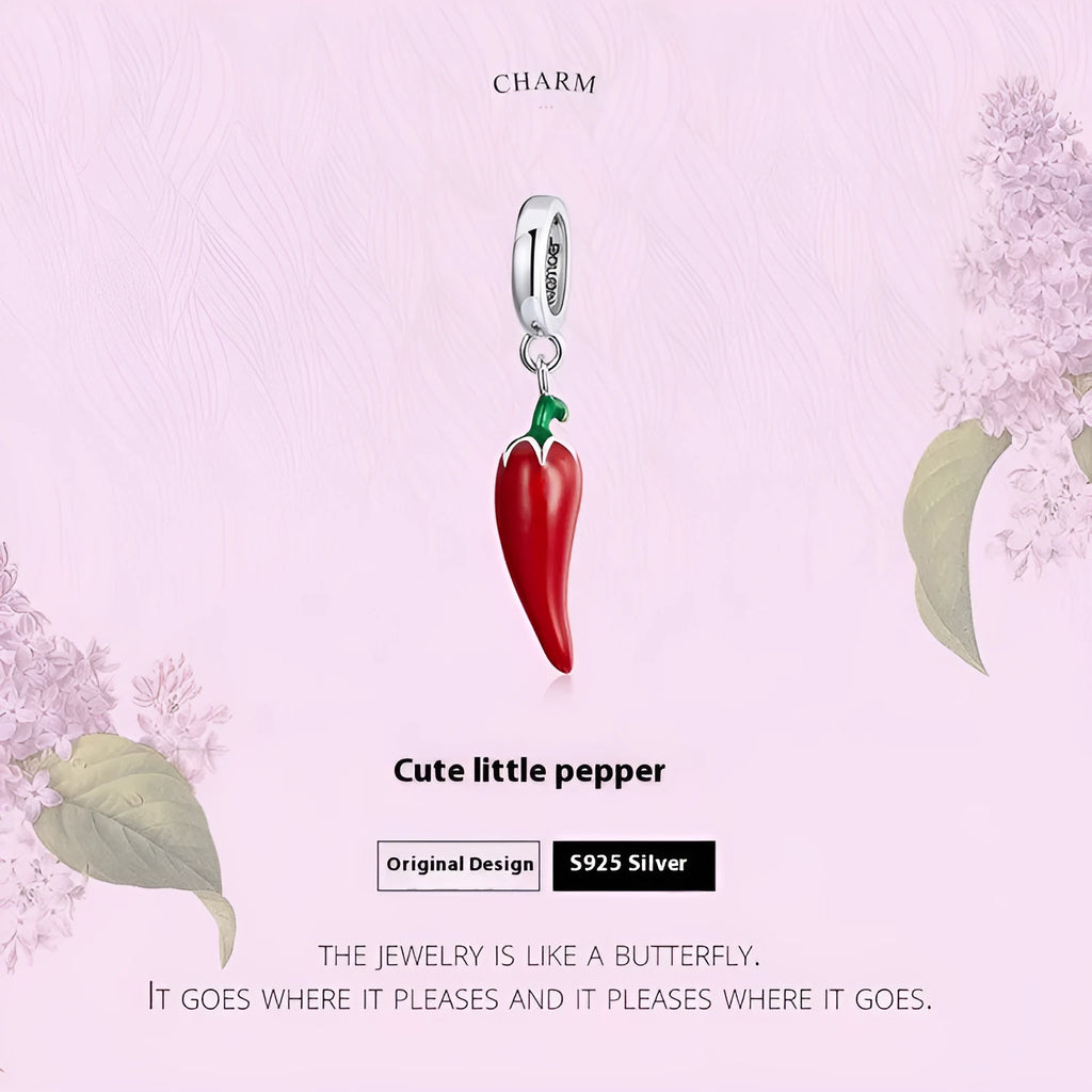 Korean pepper design sterling silver pendant with leaf detailing in BSC461 colour