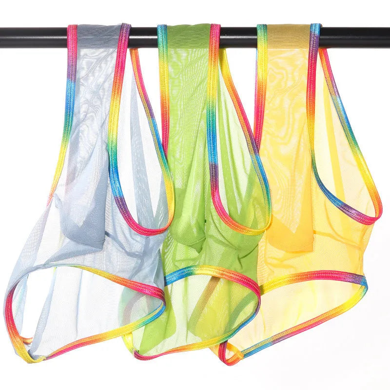 Women's mesh briefs in quick-drying nylon available in six solid colours with transparent design