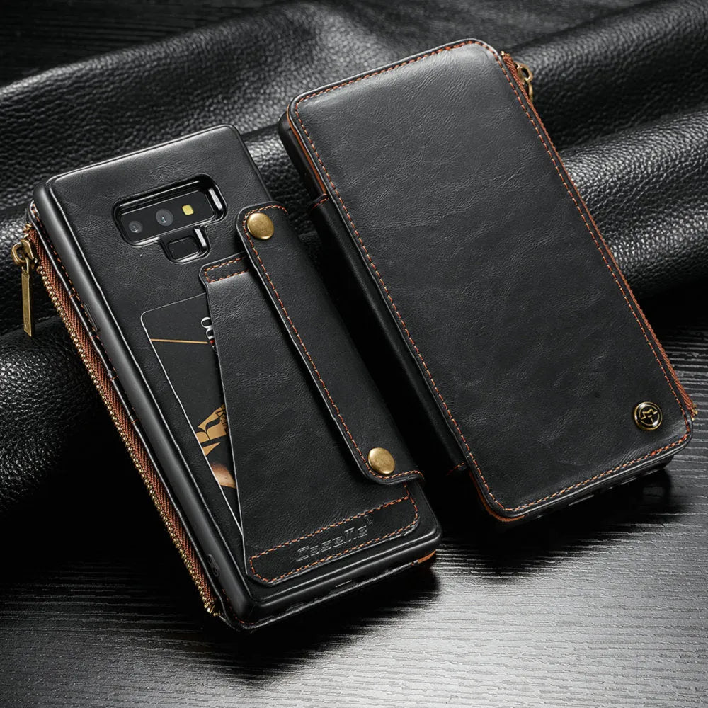 PU leather flip phone case for Samsung Note9 in black, brown, and red colours
