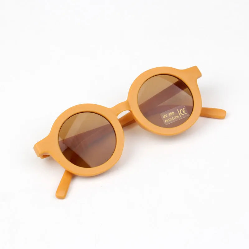 Children's round frame retro mocha glasses with UV400 protection in beige colour