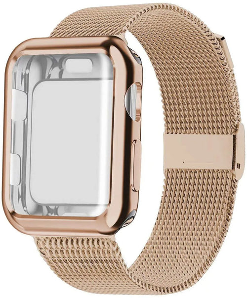 Magnetic Milanese metal loop band for Apple Watch in silver, shown attached to a watch.