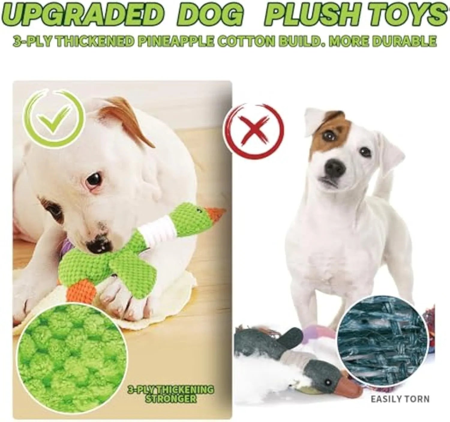 Blue duck-shaped plush dog toy with squeakers for chewing and interactive play