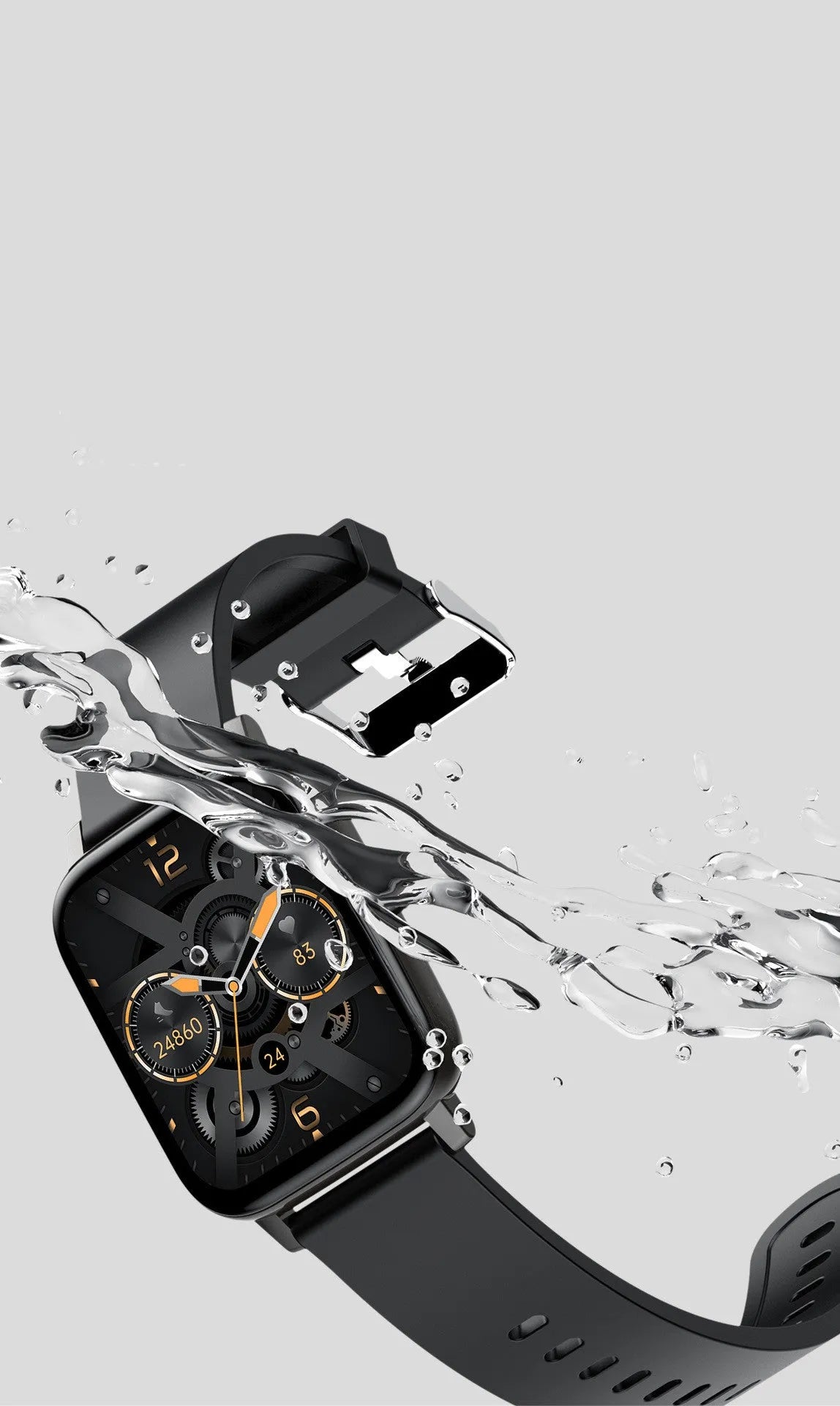 H80 sports smartwatch with black silicone strap showing ECG and blood oxygen monitoring on screen.