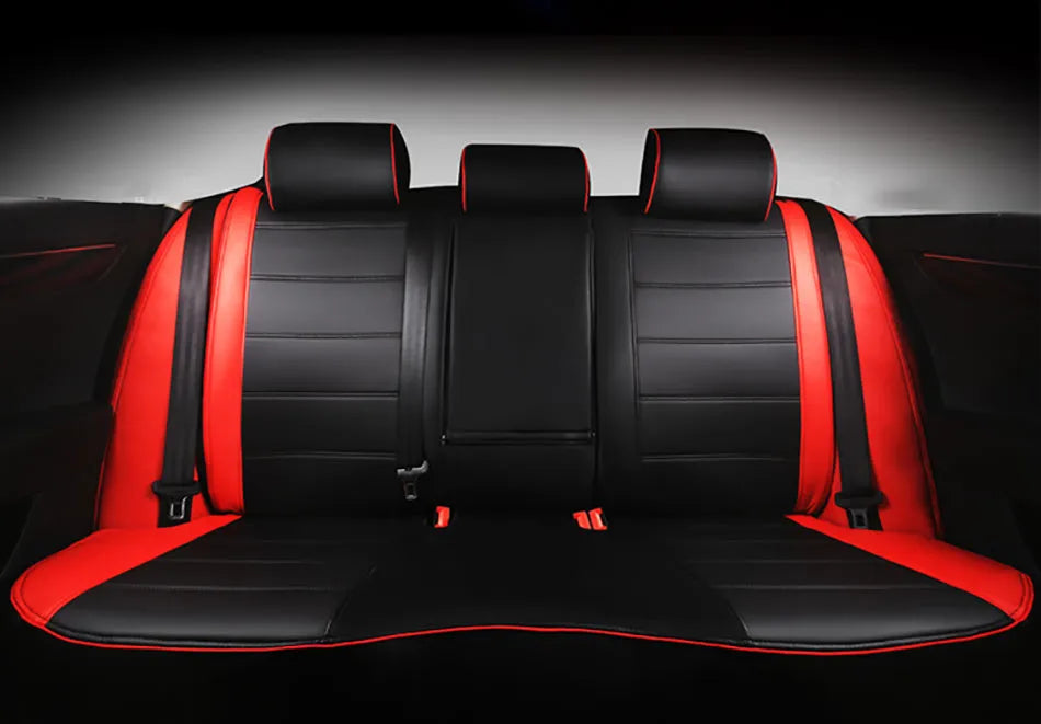 Universal cow leather car seat cover in beige and black with red line options