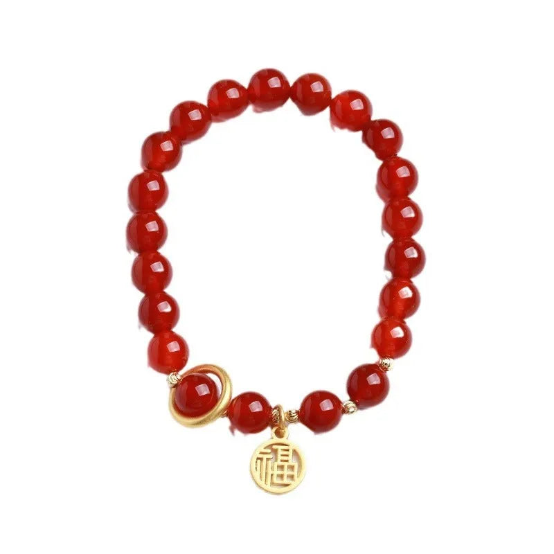 Natural red agate bracelet with weaving construction in national style design