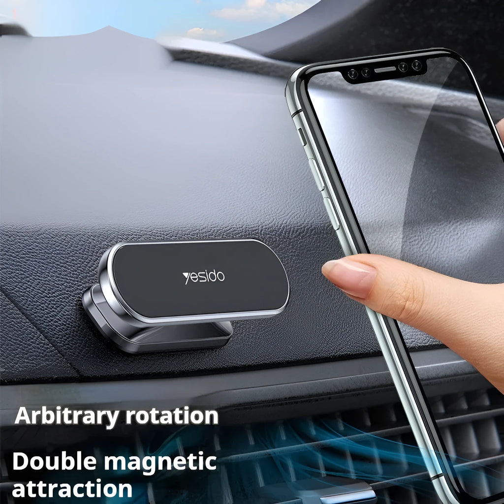 Black and gray 360 degree rotary magnetic car phone holder with zinc alloy bracket and adhesive pad