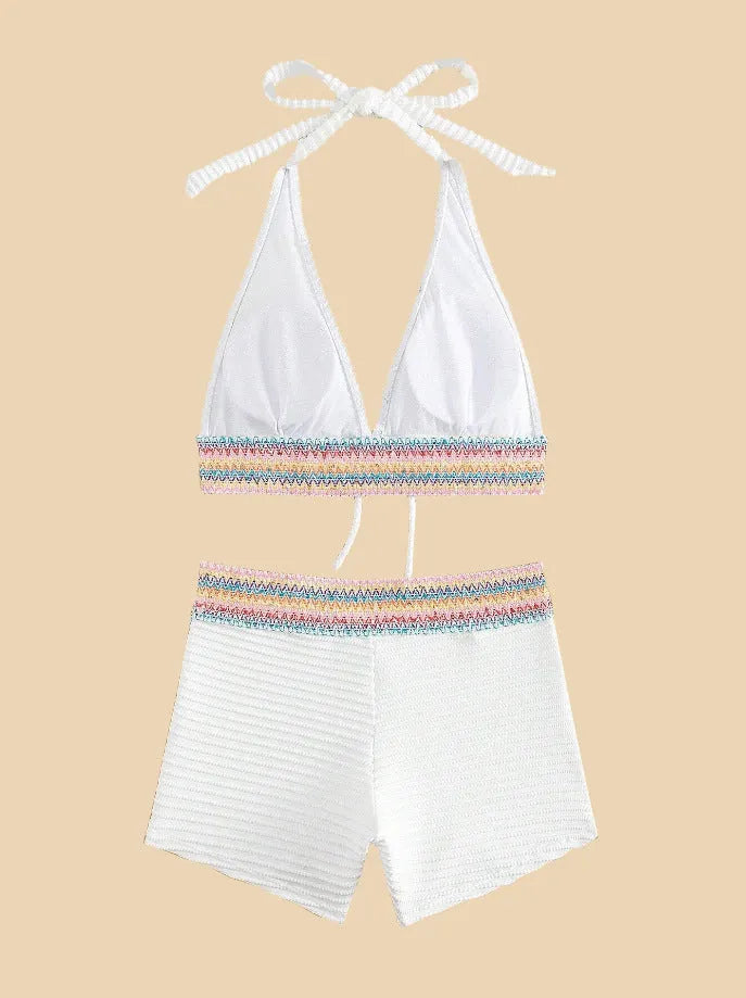 Women's high waist bikini swimsuit in polyester fabric with split design