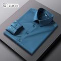Men's solid colour long-sleeved shirt with a loose fit, made from an elastic silk non-ironing fabric.